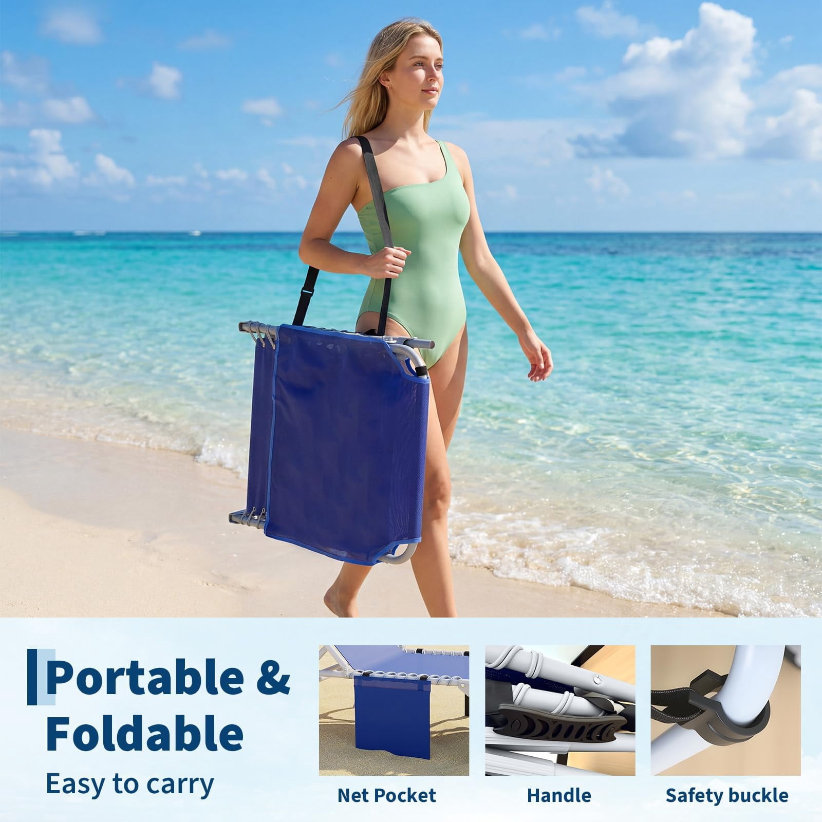 AIKKYS Folding Beach Lounge Chair with Side Table and Face Hole (Blue, 14 lb) r7cjr