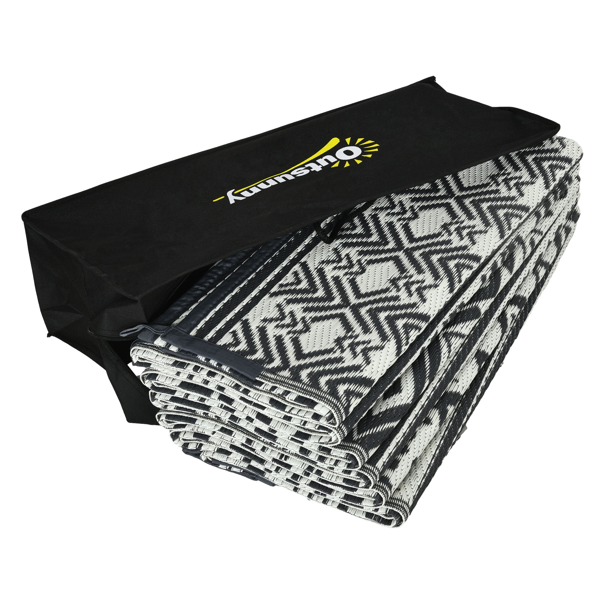 Outsunny Outdoor Rug with Carrying Bag, Reversible Boho Pattern, Waterproof Plastic Patio Mat (Gray Cream, 9 ft x 12 ft) q2ynv