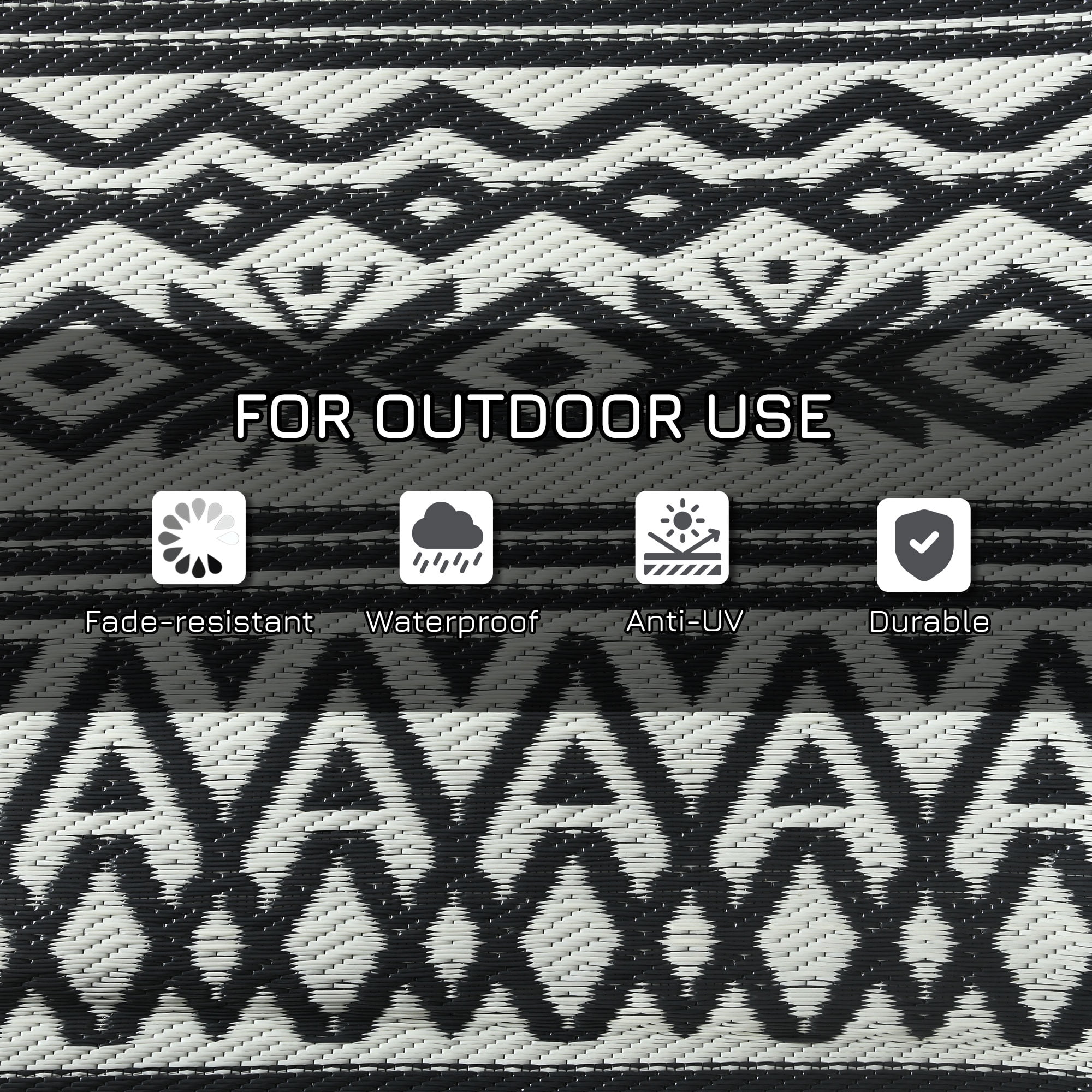 Outsunny Outdoor Rug with Carrying Bag, Reversible Boho Pattern, Waterproof Plastic Patio Mat (Gray Cream, 9 ft x 12 ft) q2ynv