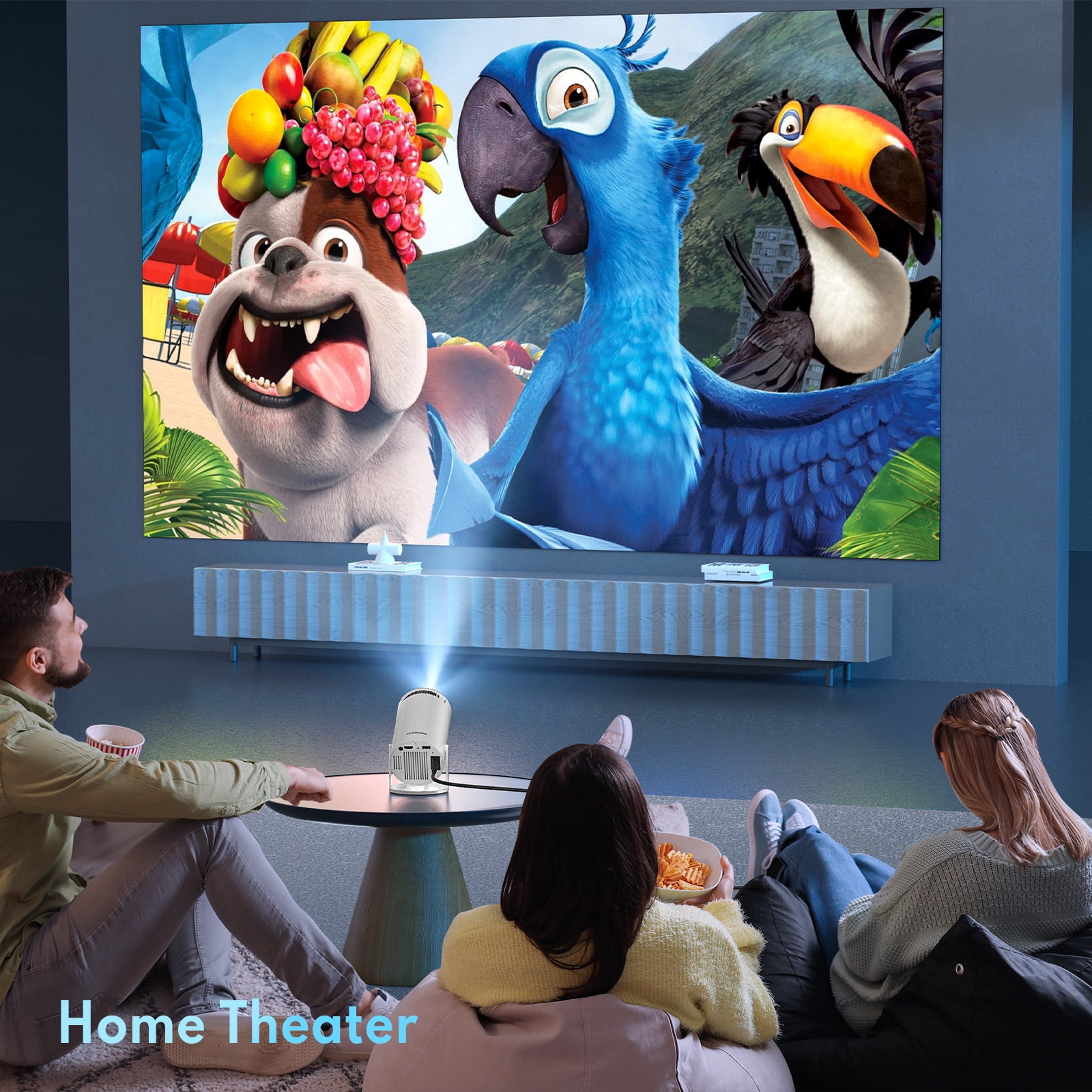ARTSEA Mini Smart Projector, 1080P HD Home Theater with 4K Support, 180-Degree Rotatable Projection (White, 200 in) crt3q