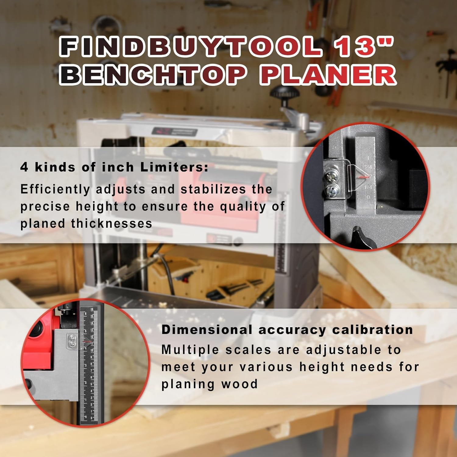 FindBuyTool 13 in Benchtop Thickness Planer with Helical Cutterhead, 15-Amp Motor, 40 Carbide Inserts (13 in) sxfvm