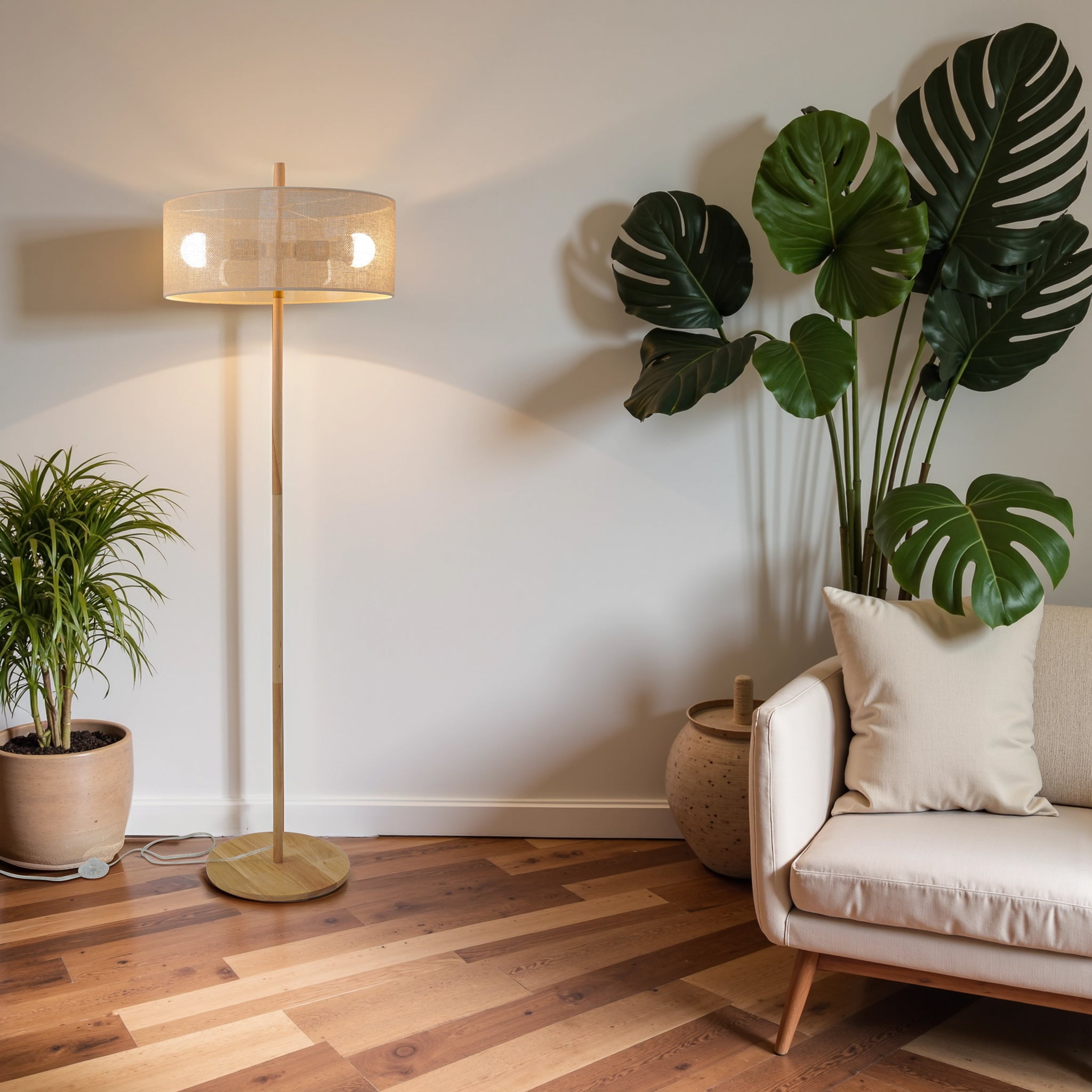 Lirian Classic Modern Floor Lamp, Upward Lighting Design for Living Room and Bedroom (Oak and Natural, 60 in) iptax
