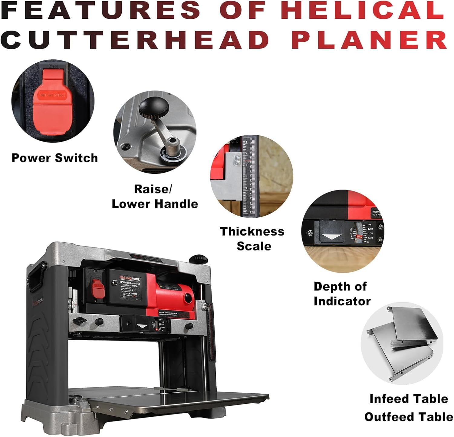 FindBuyTool 13 in Benchtop Thickness Planer with Helical Cutterhead, 15-Amp Motor, 40 Carbide Inserts (13 in) sxfvm