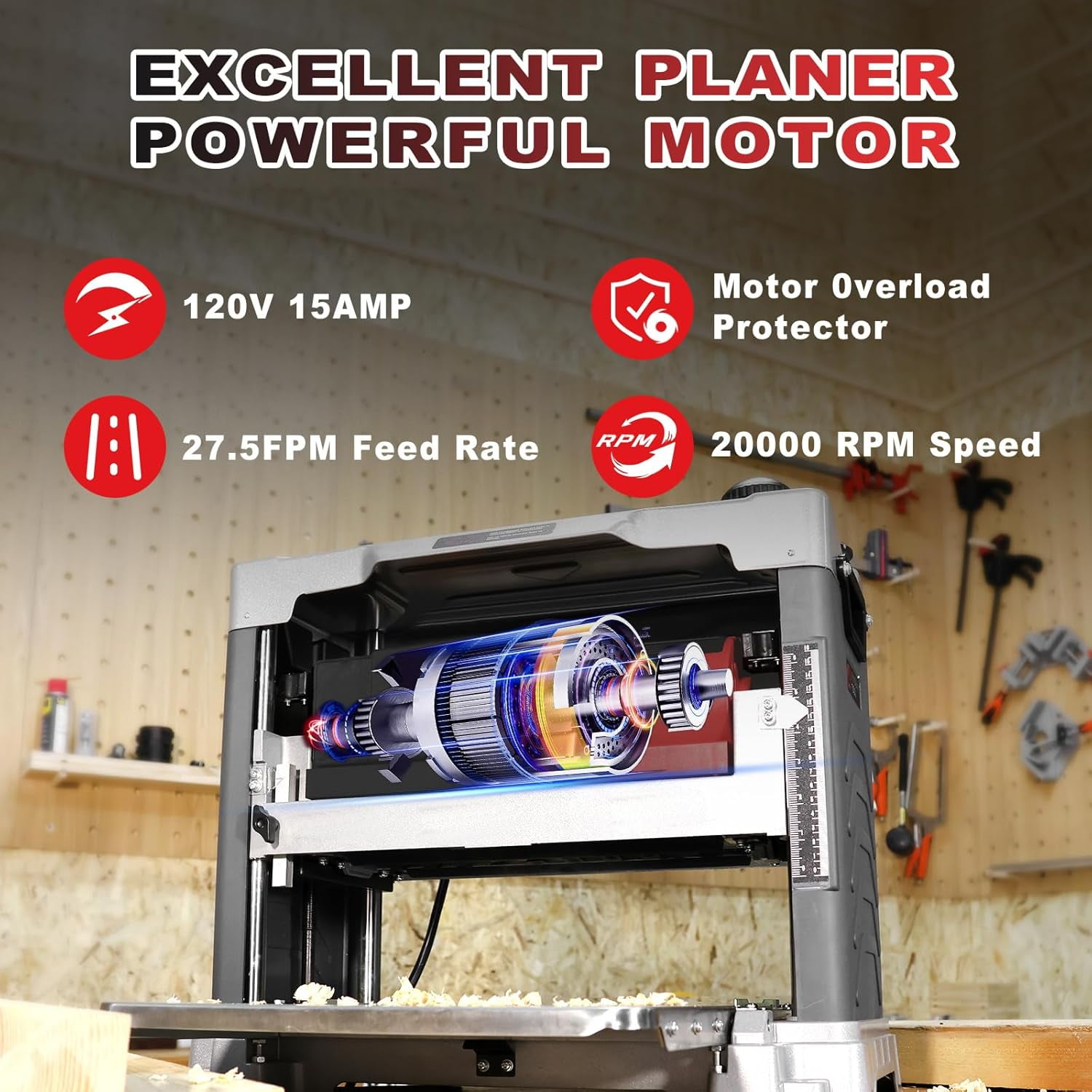 FindBuyTool 13 in Benchtop Thickness Planer with Helical Cutterhead, 15-Amp Motor, 40 Carbide Inserts (13 in) sxfvm