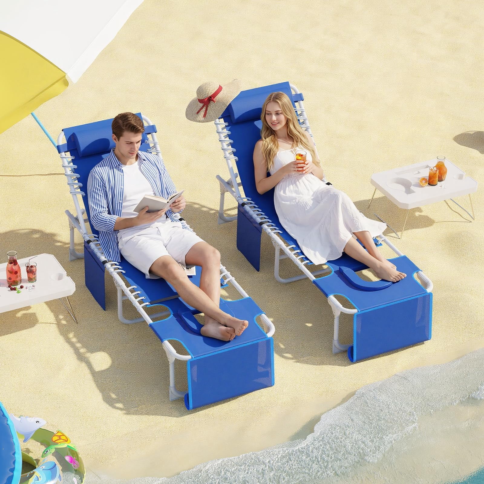 AIKKYS Folding Beach Lounge Chair with Side Table and Face Hole (Blue, 14 lb) r7cjr