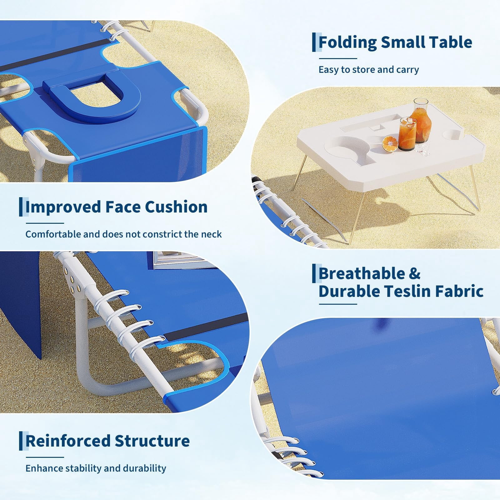 AIKKYS Folding Beach Lounge Chair with Side Table and Face Hole (Blue, 14 lb) r7cjr