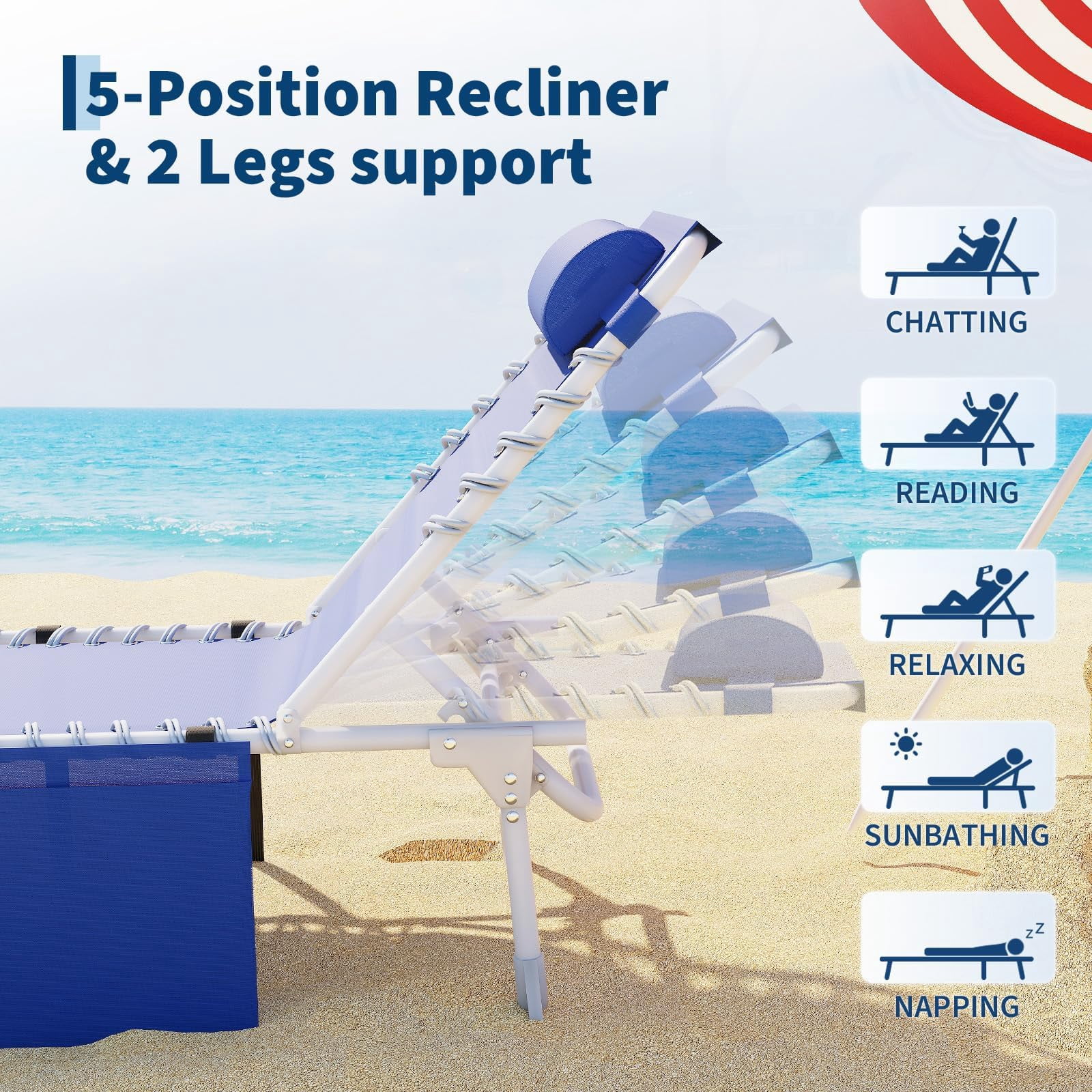 AIKKYS Folding Beach Lounge Chair with Side Table and Face Hole (Blue, 14 lb) r7cjr
