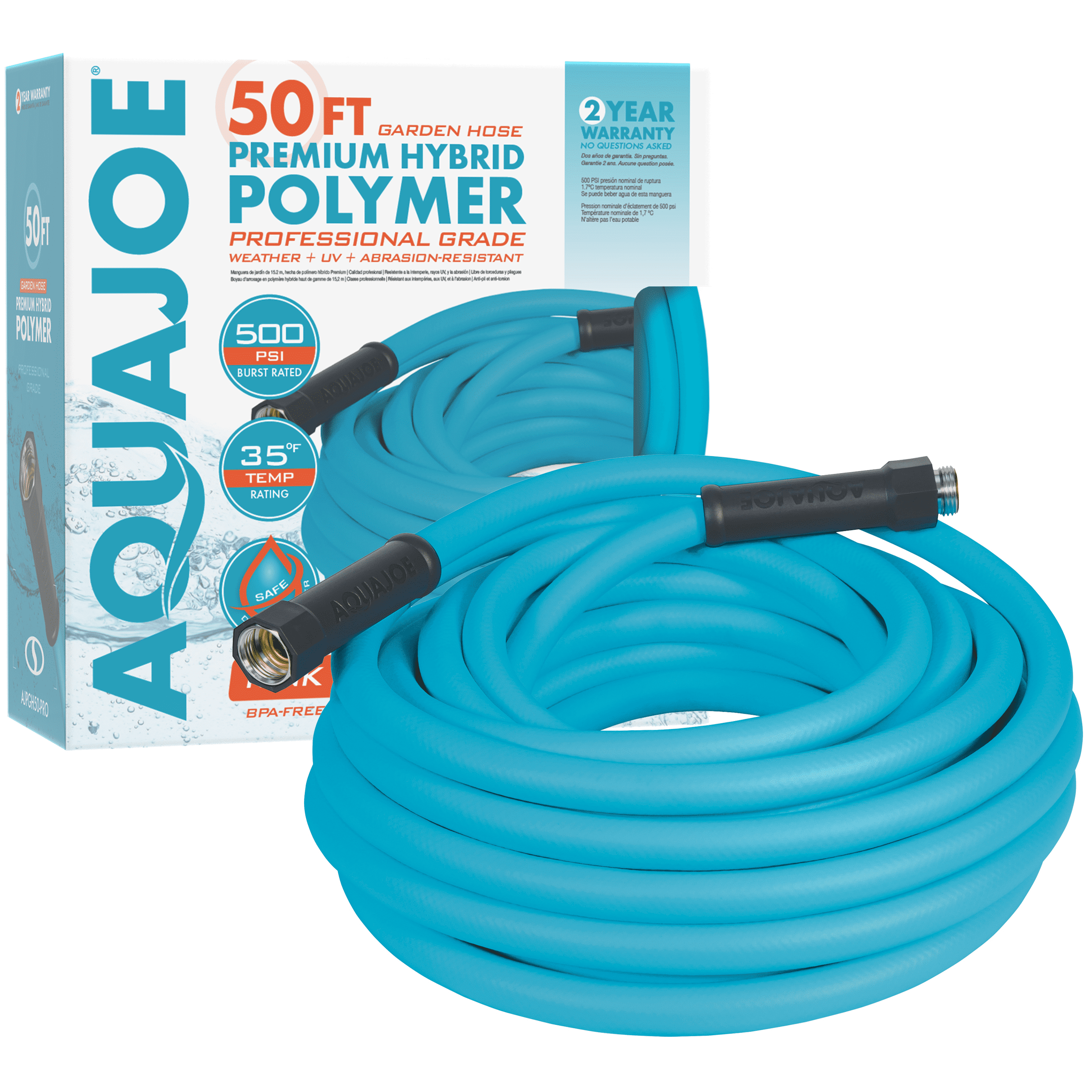 Aqua Joe Hybrid Polymer Garden Hose, Kink-Resistant & Abrasion-Resistant, Professional-Grade (Blue, 50 ft x 5/8 in) 79kkm