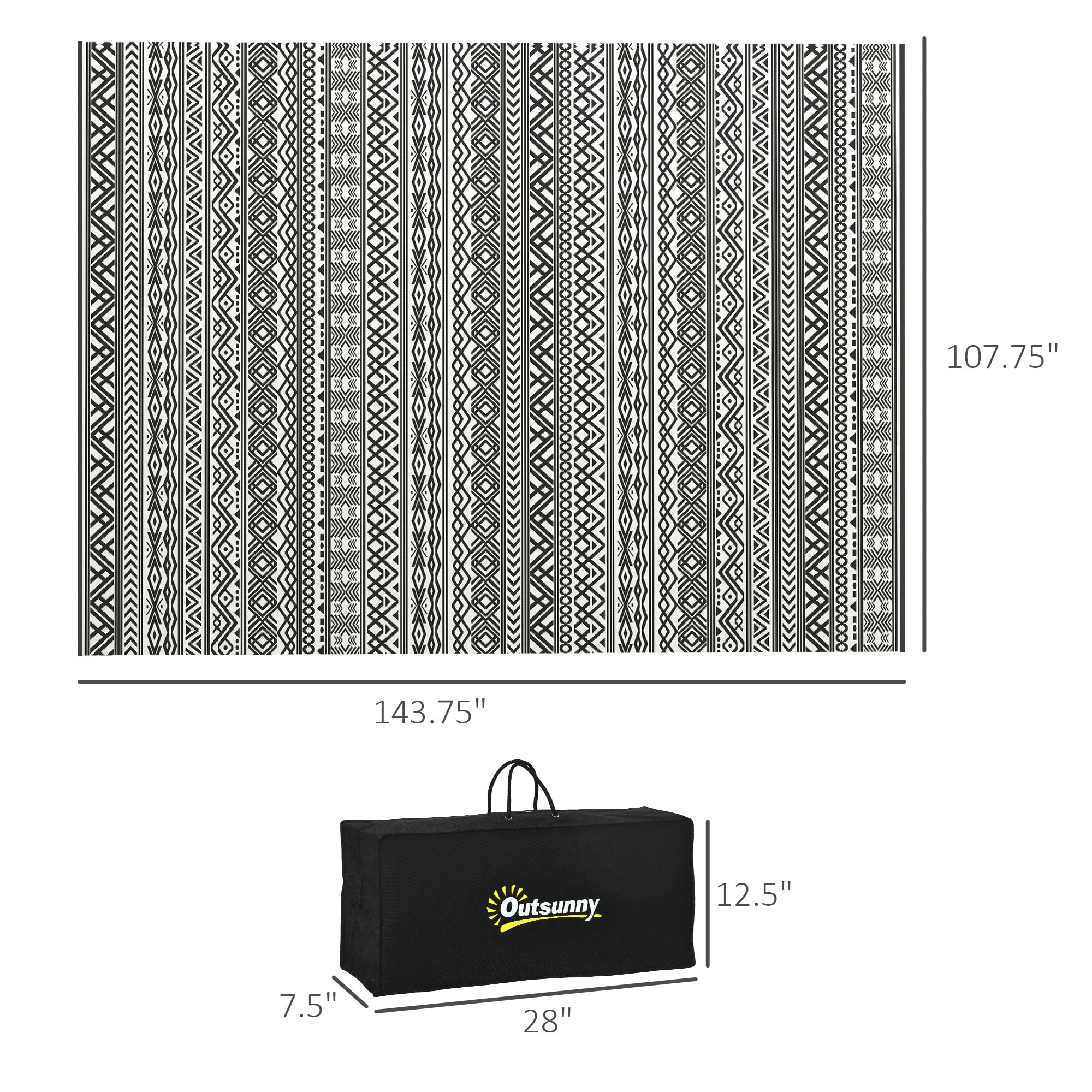 Outsunny Outdoor Rug with Carrying Bag, Reversible Boho Pattern, Waterproof Plastic Patio Mat (Gray Cream, 9 ft x 12 ft) q2ynv