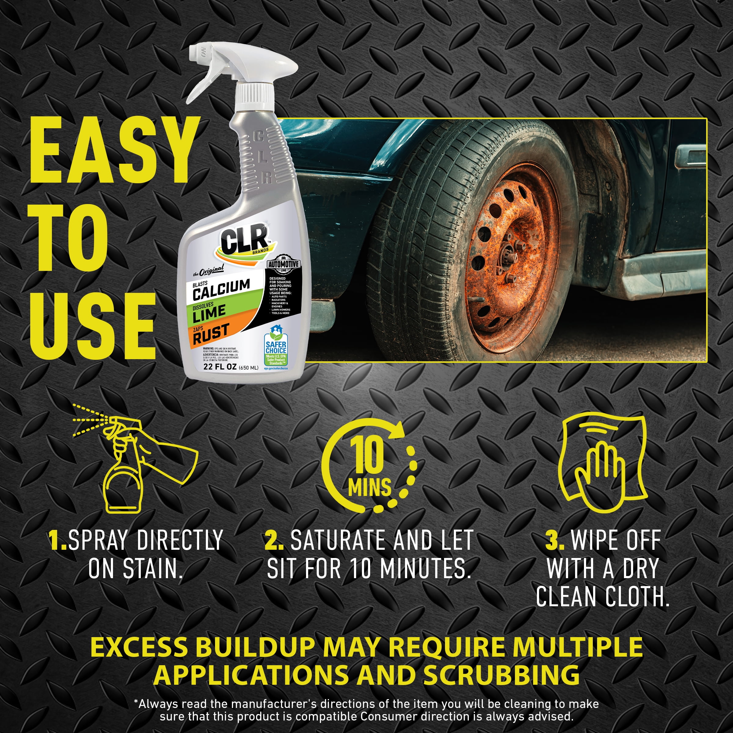 CLR Automotive Calcium, Lime & Rust Remover, Heavy-Duty Multi-Surface Cleaner (22 oz) mq5sw
