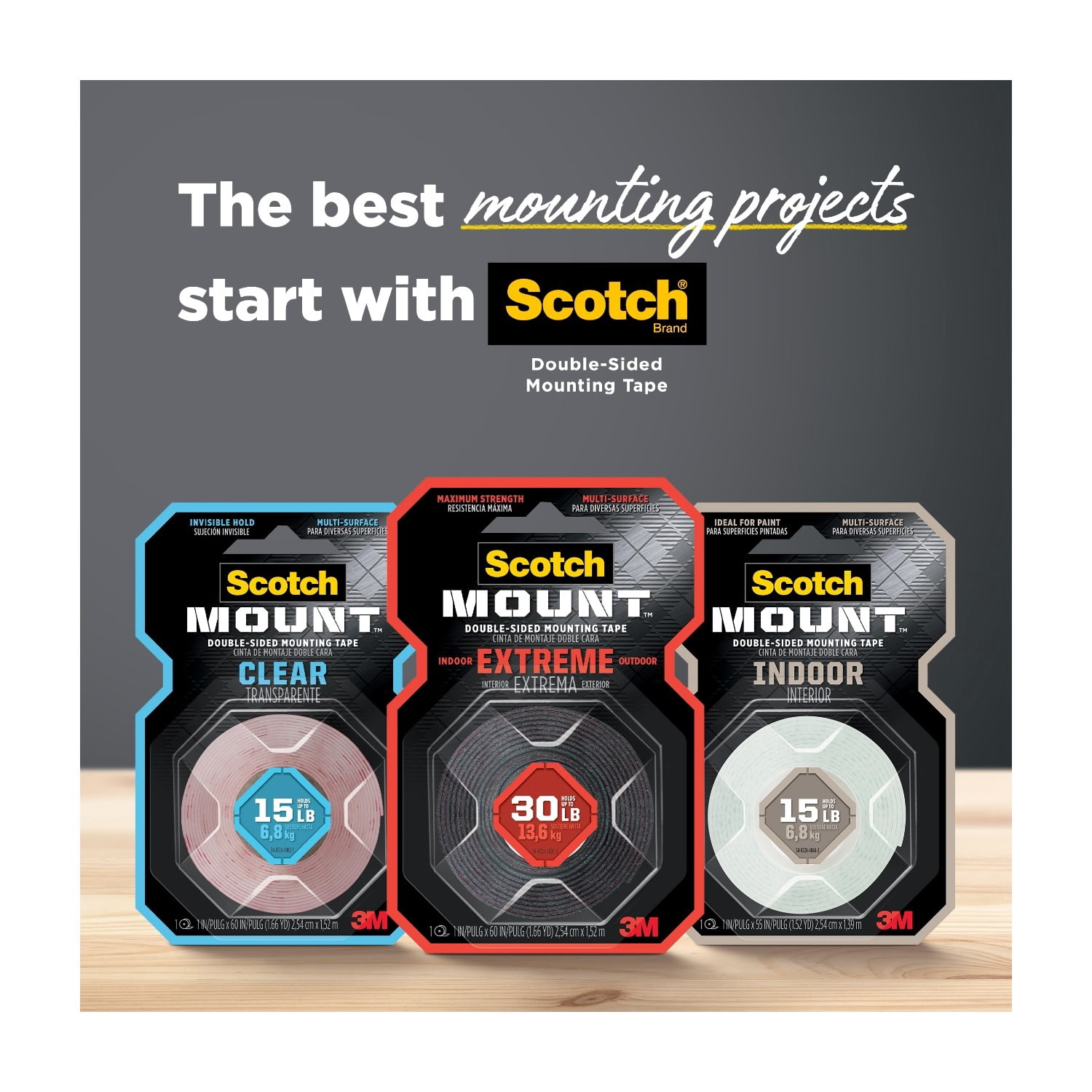 Scotch Mount Extreme Double Sided Mounting Strips, Heavy-Duty Adhesive for Indoor and Outdoor Use (Black, 1 in x 3 in, 48 Strips) s2rgq