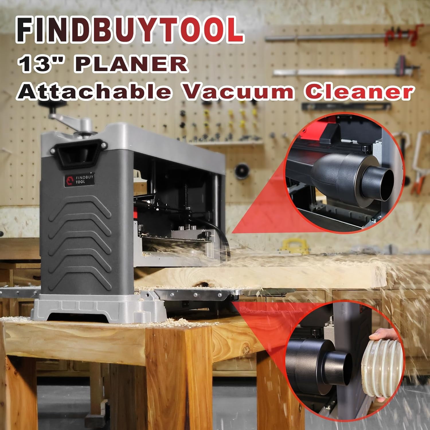 FindBuyTool 13 in Benchtop Thickness Planer with Helical Cutterhead, 15-Amp Motor, 40 Carbide Inserts (13 in) sxfvm